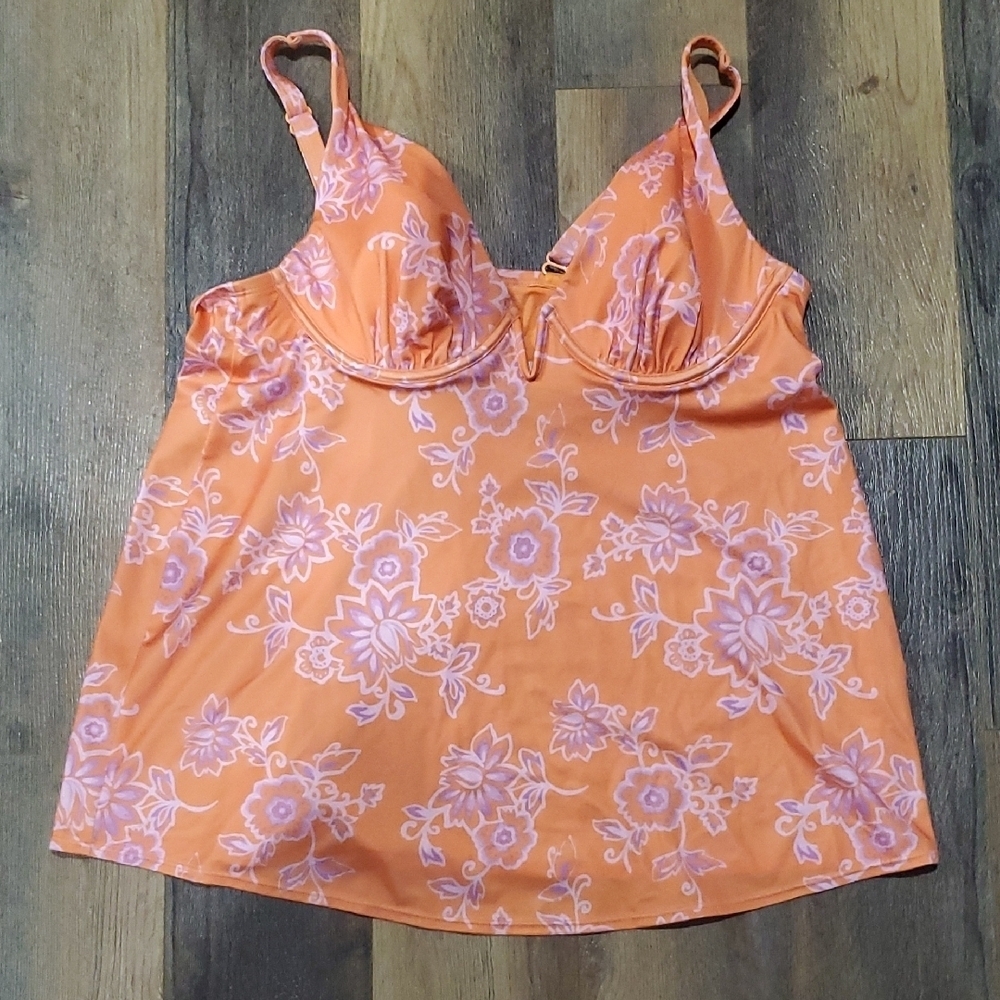 Cacique Orange and Pink Floral Swim Top